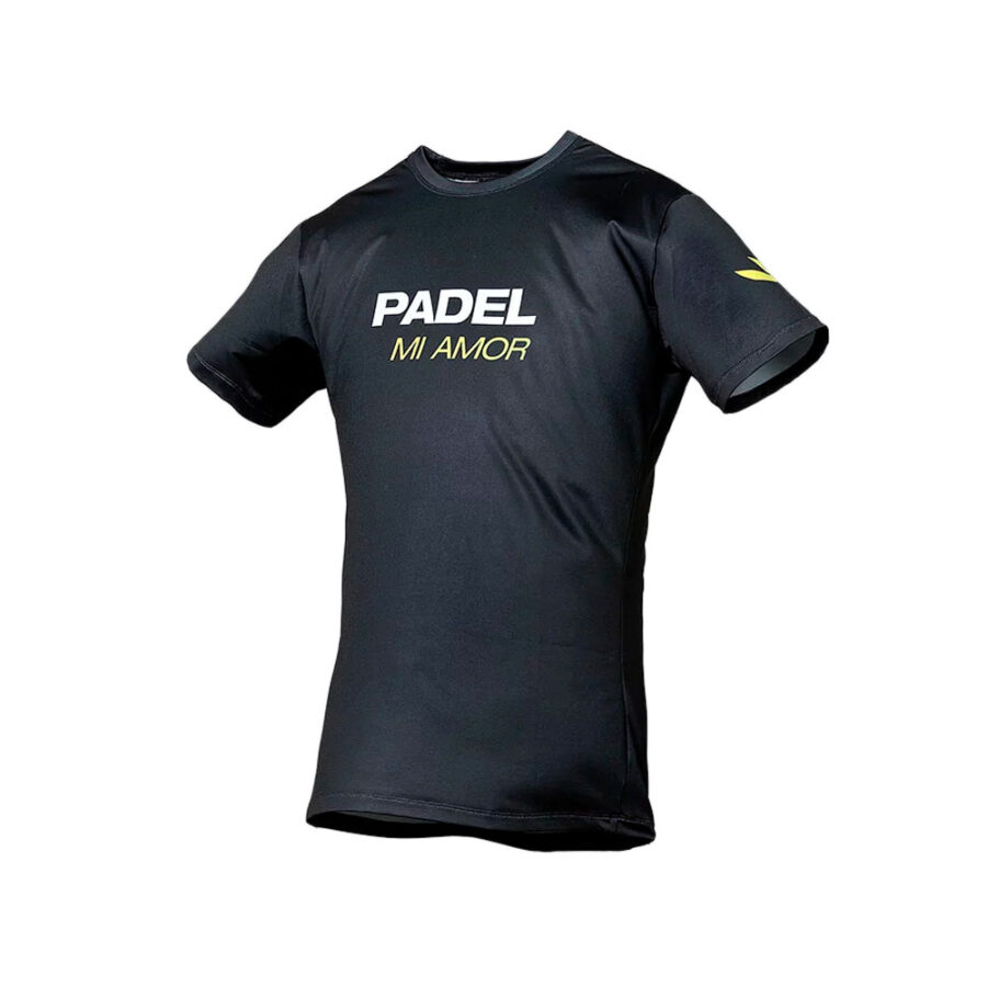 Maglia padel uomo nera girocollo con scritta
