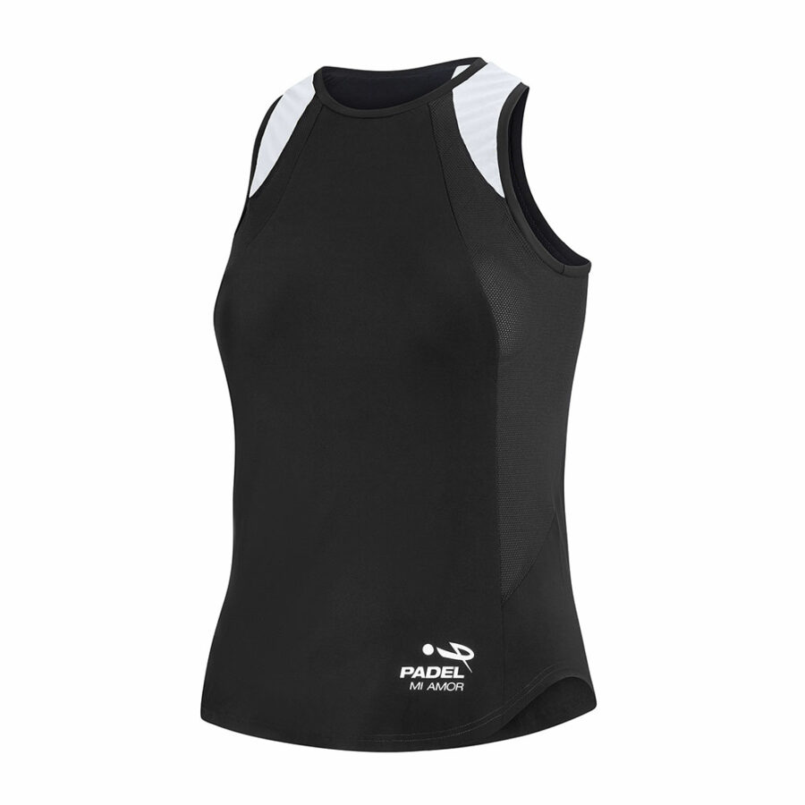 Canotta padel donna nera con inserto sulle spalle