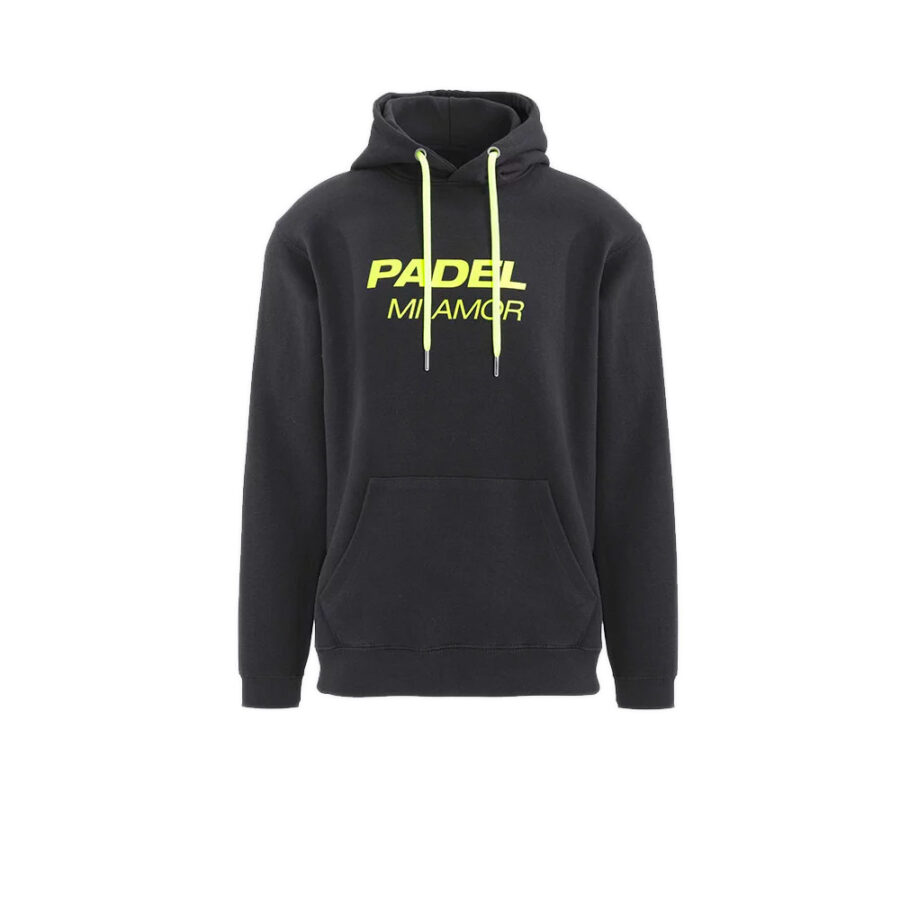 Felpa padel donna nera con stampa giallo fluo
